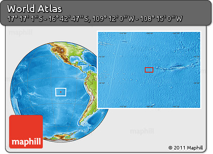 Physical Location Map of the Area around 16° 59' 54" S, 108° 43' 29" W