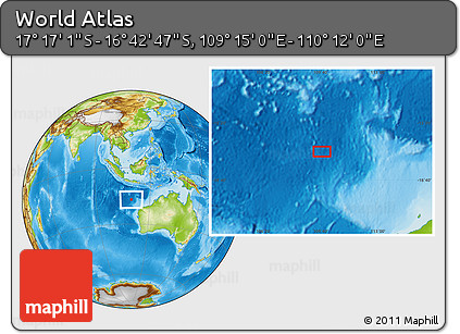 Physical Location Map of the Area around 16° 59' 54" S, 109° 43' 29" E