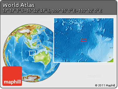 Physical Location Map of the Area around 16° 59' 54" S, 109° 43' 29" E