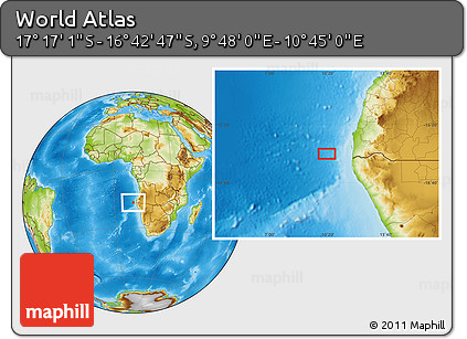 Physical Location Map of the Area around 16° 59' 54" S, 10° 16' 30" E