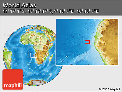 Physical Location Map of the Area around 16° 59' 54" S, 10° 16' 30" E