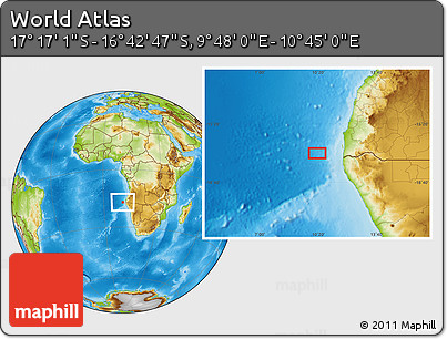 Physical Location Map of the Area around 16° 59' 54" S, 10° 16' 30" E