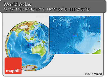 Physical Location Map of the Area around 16° 59' 54" S, 110° 34' 29" E