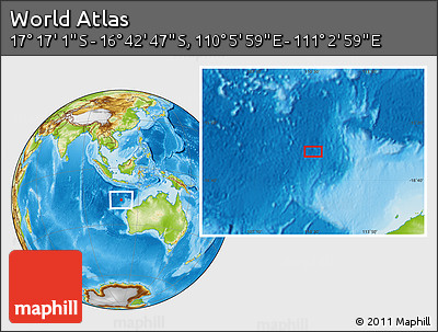 Physical Location Map of the Area around 16° 59' 54" S, 110° 34' 29" E