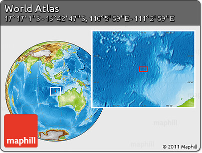 Physical Location Map of the Area around 16° 59' 54" S, 110° 34' 29" E