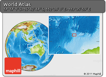 Physical Location Map of the Area around 16° 59' 54" S, 113° 7' 30" E