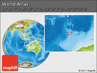 Physical Location Map of the Area around 16° 59' 54" S, 113° 7' 30" E