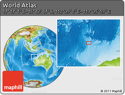 Physical Location Map of the Area around 16° 59' 54" S, 113° 7' 30" E