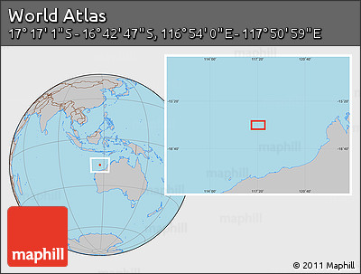 Gray Location Map of the Area around 16° 59' 54" S, 117° 22' 30" E