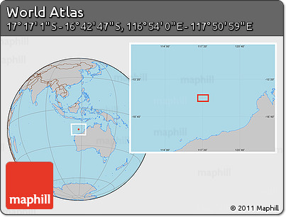 Gray Location Map of the Area around 16° 59' 54" S, 117° 22' 30" E