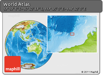 Physical Location Map of the Area around 16° 59' 54" S, 118° 13' 29" E