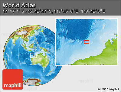 Physical Location Map of the Area around 16° 59' 54" S, 118° 13' 29" E