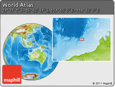 Physical Location Map of the Area around 16° 59' 54" S, 118° 13' 29" E
