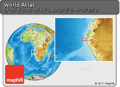 Physical Location Map of the Area around 16° 59' 54" S, 11° 7' 30" E