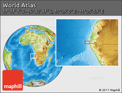 Physical Location Map of the Area around 16° 59' 54" S, 11° 7' 30" E