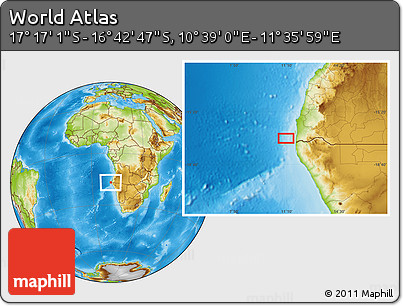 Physical Location Map of the Area around 16° 59' 54" S, 11° 7' 30" E