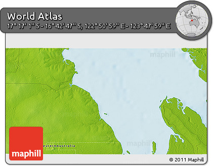 Physical 3D Map of the Area around 16° 59' 54" S, 123° 19' 29" E
