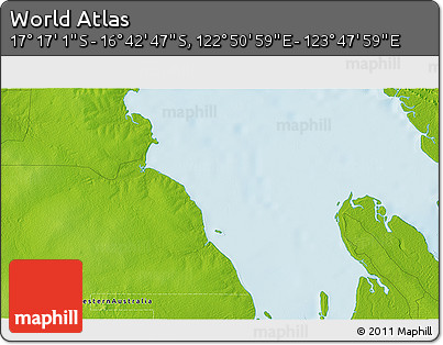 Physical 3D Map of the Area around 16° 59' 54" S, 123° 19' 29" E