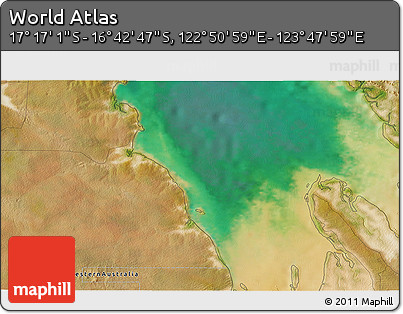 Satellite 3D Map of the Area around 16° 59' 54" S, 123° 19' 29" E