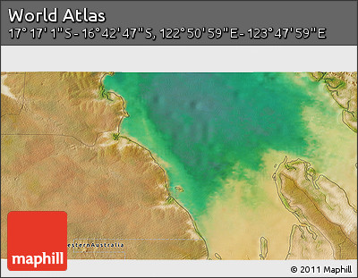 Satellite 3D Map of the Area around 16° 59' 54" S, 123° 19' 29" E