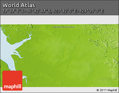 Physical 3D Map of the Area around 16° 59' 54" S, 124° 10' 30" E