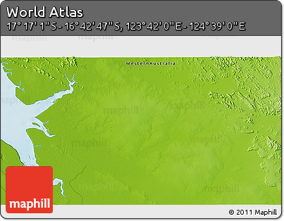 Physical 3D Map of the Area around 16° 59' 54" S, 124° 10' 30" E