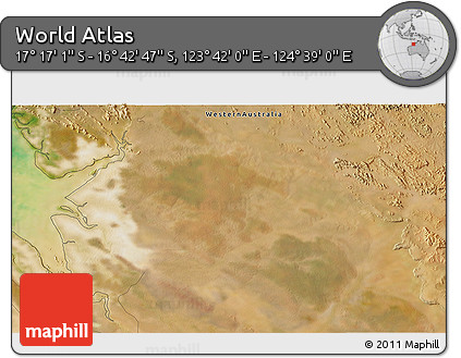 Satellite 3D Map of the Area around 16° 59' 54" S, 124° 10' 30" E