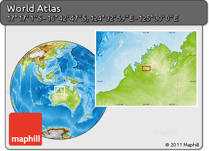 Physical Location Map of the Area around 16° 59' 54" S, 125° 1' 30" E