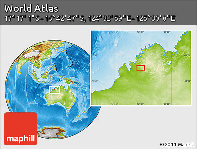 Physical Location Map of the Area around 16° 59' 54" S, 125° 1' 30" E