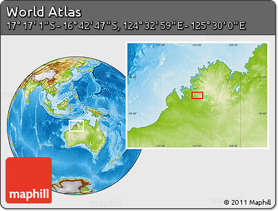 Physical Location Map of the Area around 16° 59' 54" S, 125° 1' 30" E
