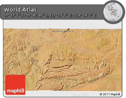 Satellite 3D Map of the Area around 16° 59' 54" S, 128° 25' 30" E