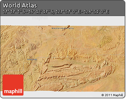 Satellite 3D Map of the Area around 16° 59' 54" S, 128° 25' 30" E