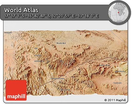 Satellite 3D Map of the Area around 16° 59' 54" S, 12° 49' 29" E
