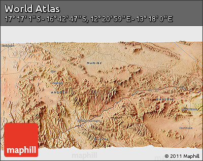 Satellite 3D Map of the Area around 16° 59' 54" S, 12° 49' 29" E