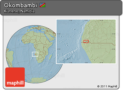 Savanna Style Location Map of Okombambi, hill shading