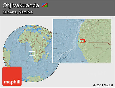 Savanna Style Location Map of Otjivakuanda, hill shading