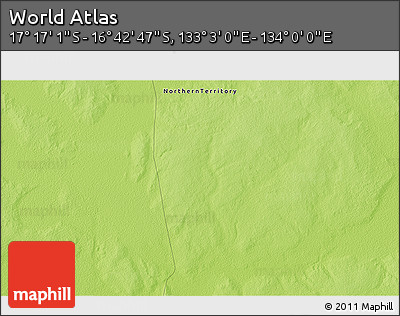 Physical 3D Map of the Area around 16° 59' 54" S, 133° 31' 30" E