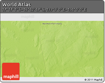 Physical 3D Map of the Area around 16° 59' 54" S, 133° 31' 30" E