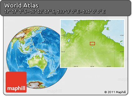 Physical Location Map of the Area around 16° 59' 54" S, 133° 31' 30" E