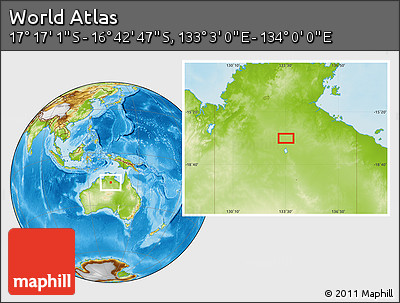 Physical Location Map of the Area around 16° 59' 54" S, 133° 31' 30" E