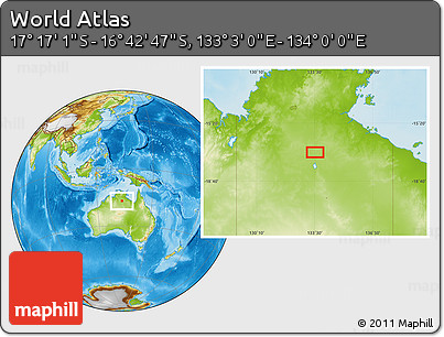 Physical Location Map of the Area around 16° 59' 54" S, 133° 31' 30" E