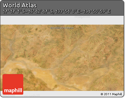 Satellite 3D Map of the Area around 16° 59' 54" S, 134° 22' 30" E