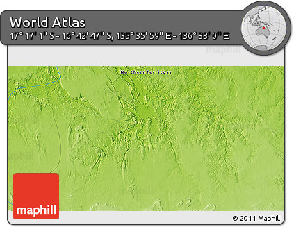 Physical 3D Map of the Area around 16° 59' 54" S, 136° 4' 29" E