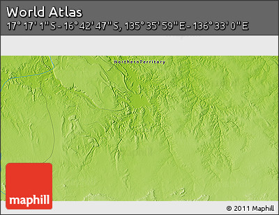 Physical 3D Map of the Area around 16° 59' 54" S, 136° 4' 29" E