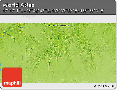 Physical 3D Map of the Area around 16° 59' 54" S, 136° 4' 29" E