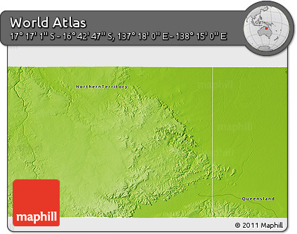 Physical 3D Map of the Area around 16° 59' 54" S, 137° 46' 30" E