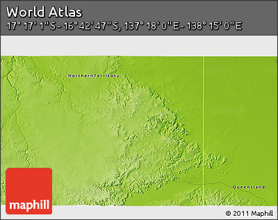 Physical 3D Map of the Area around 16° 59' 54" S, 137° 46' 30" E
