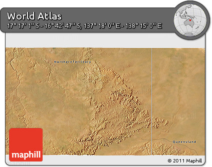 Satellite 3D Map of the Area around 16° 59' 54" S, 137° 46' 30" E