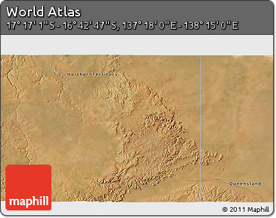 Satellite 3D Map of the Area around 16° 59' 54" S, 137° 46' 30" E