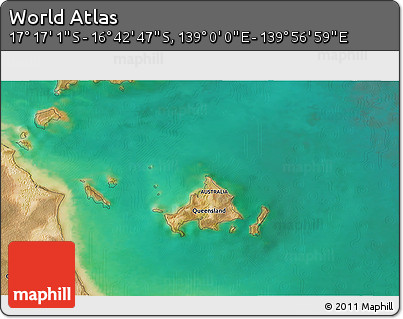 Satellite 3D Map of the Area around 16° 59' 54" S, 139° 28' 29" E